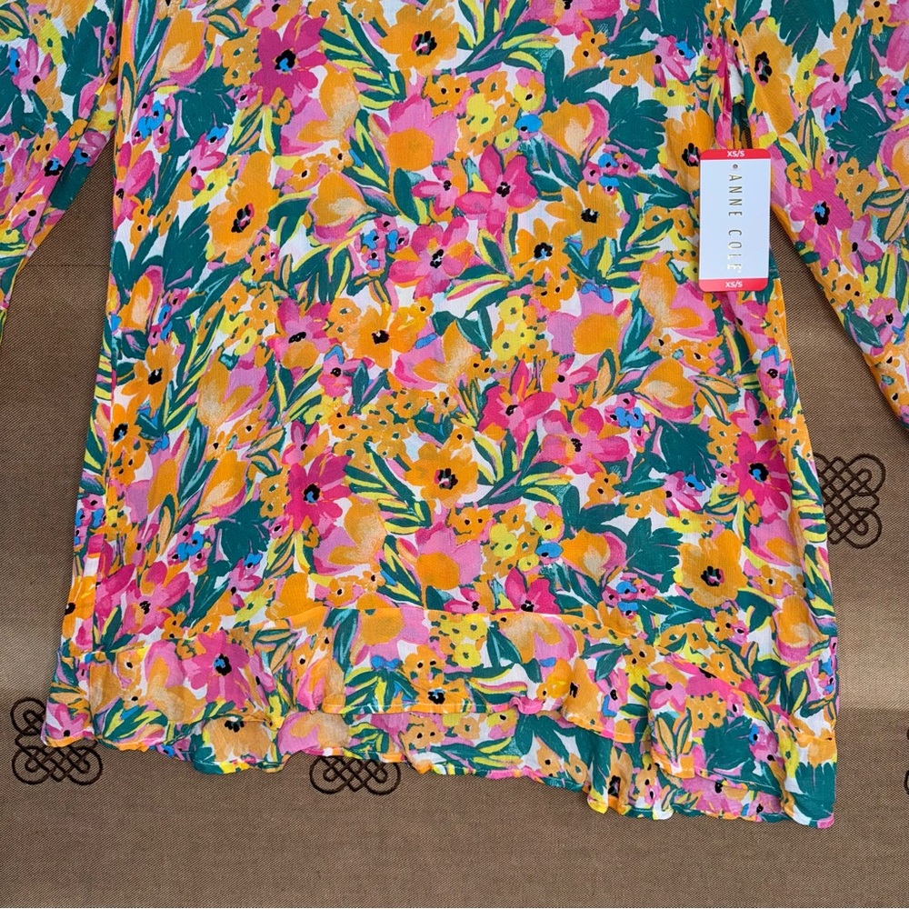 Anne Cole NWT! Women'S Floral-Print Sunshine Flounce V-Neck Tunic Cover-Up - Picture 3 of 15